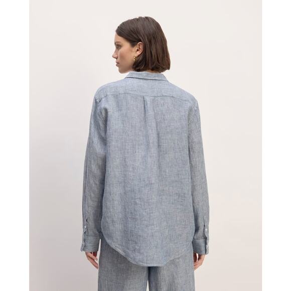 NWT Everlane The Linen Relaxed Shirt in White/Blue size 6 - Picture 2 of 8